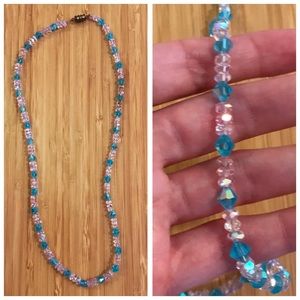 Whimsical baby blue & baby pink beaded necklace