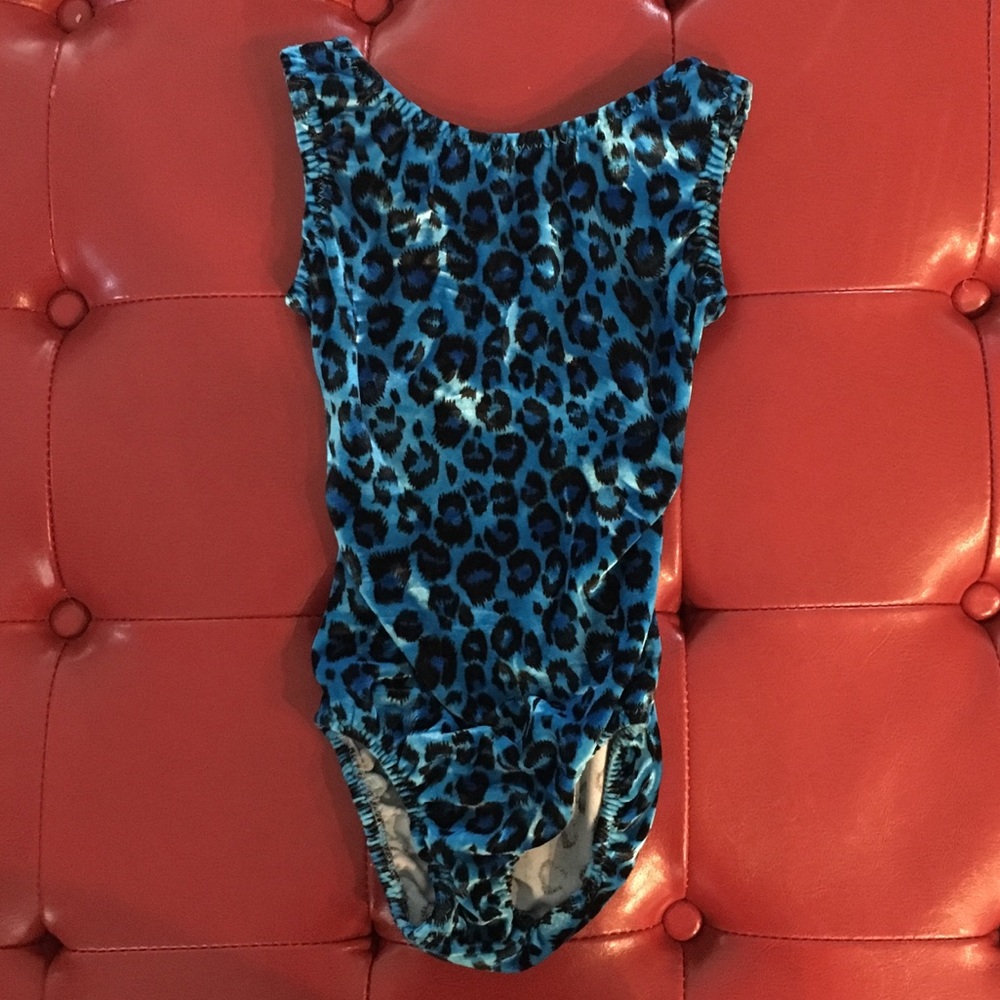 Blue leopard velour Gymnastics leotard