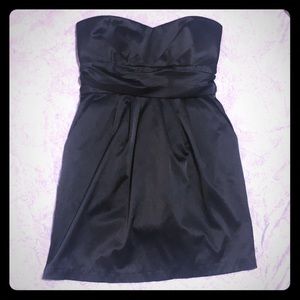 Black Satin pleated sweetheart cocktail dress LBD