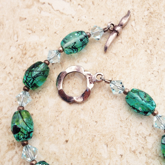 Vintage Artisan Sterling and Art Glass Bracelet - Picture 2 of 2