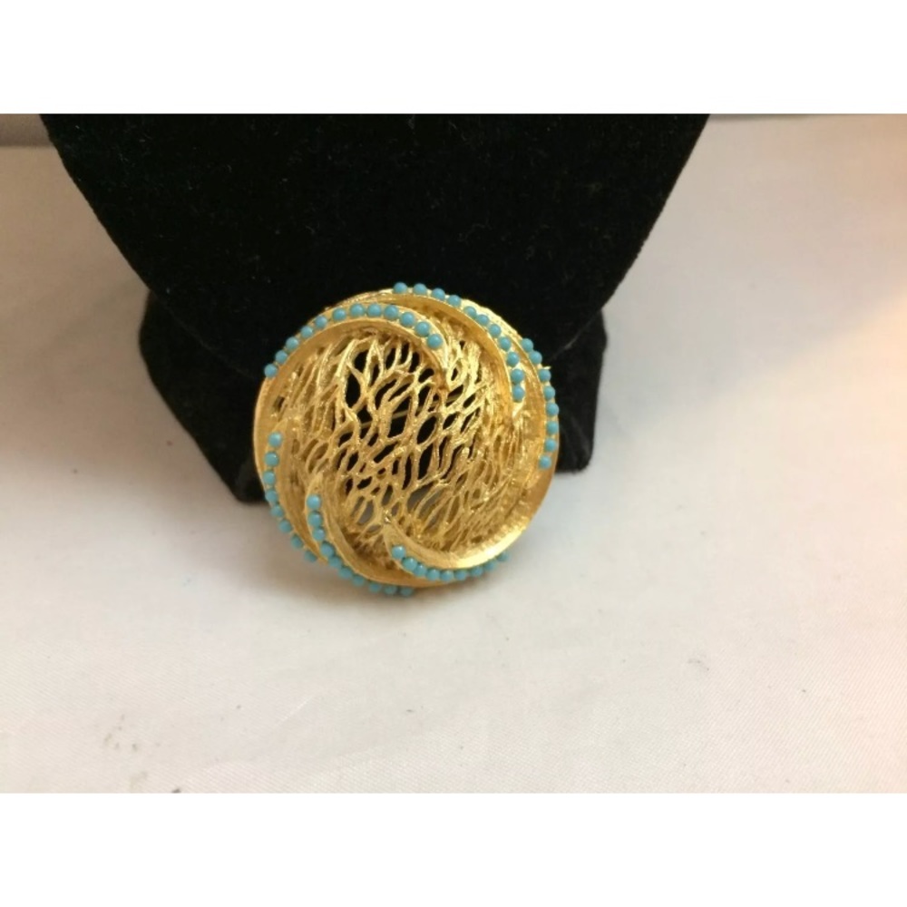 Vintage BSK Teal Cab Under the Sea Coral Brooch