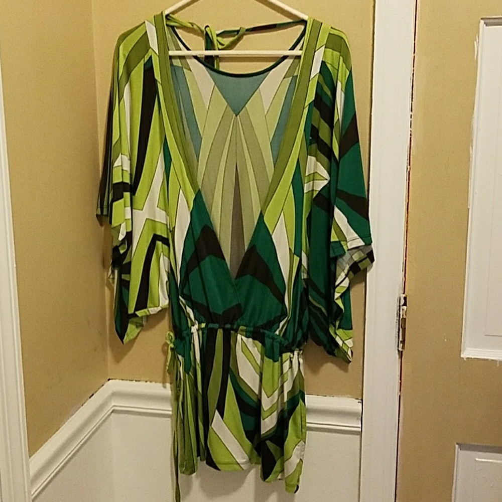 Green Plunge Neck mini or tunic