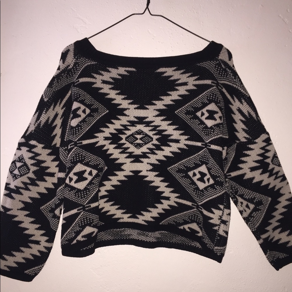 Banana USA Black Sweater with White Tribal Prints