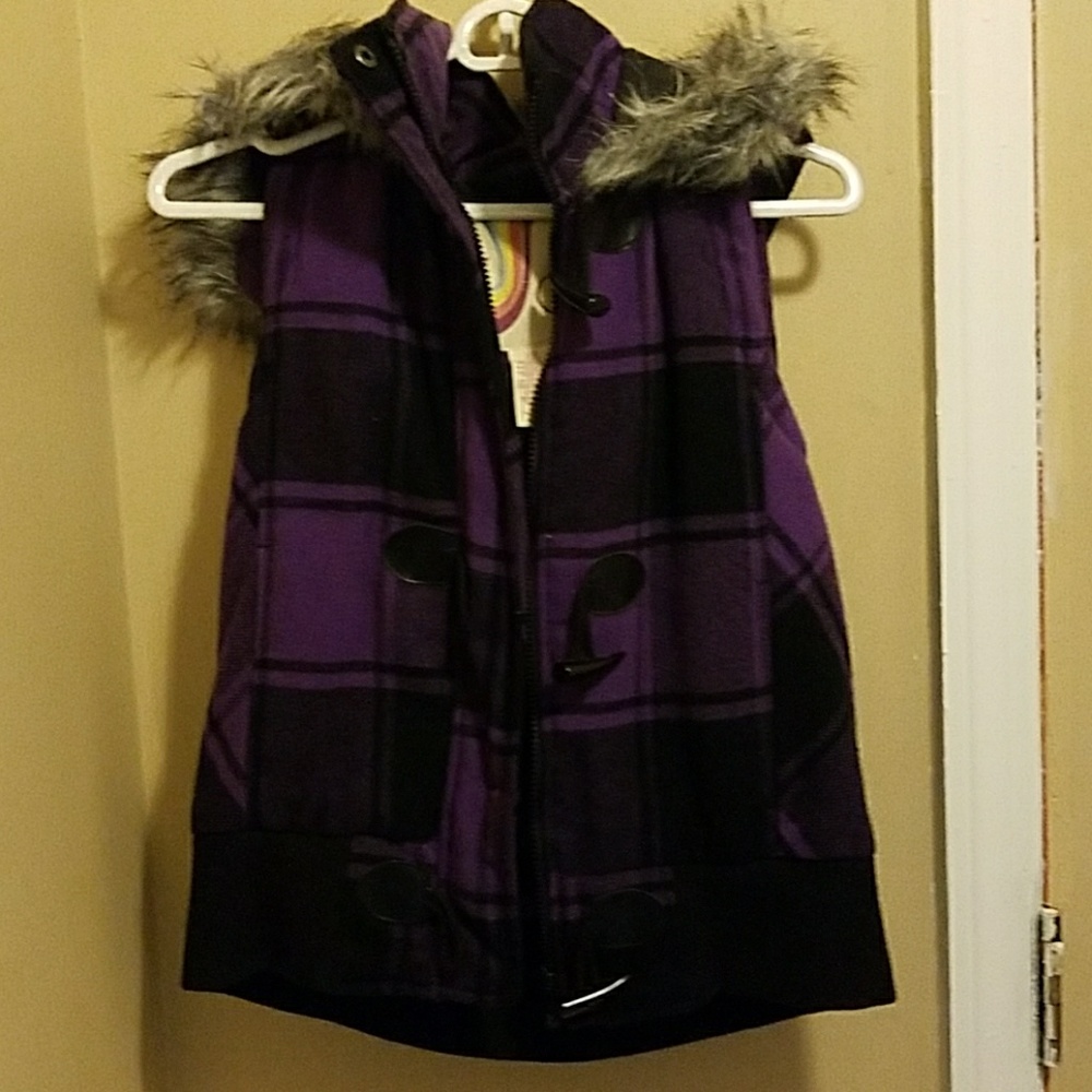 Purple Plaid Hooded Vest