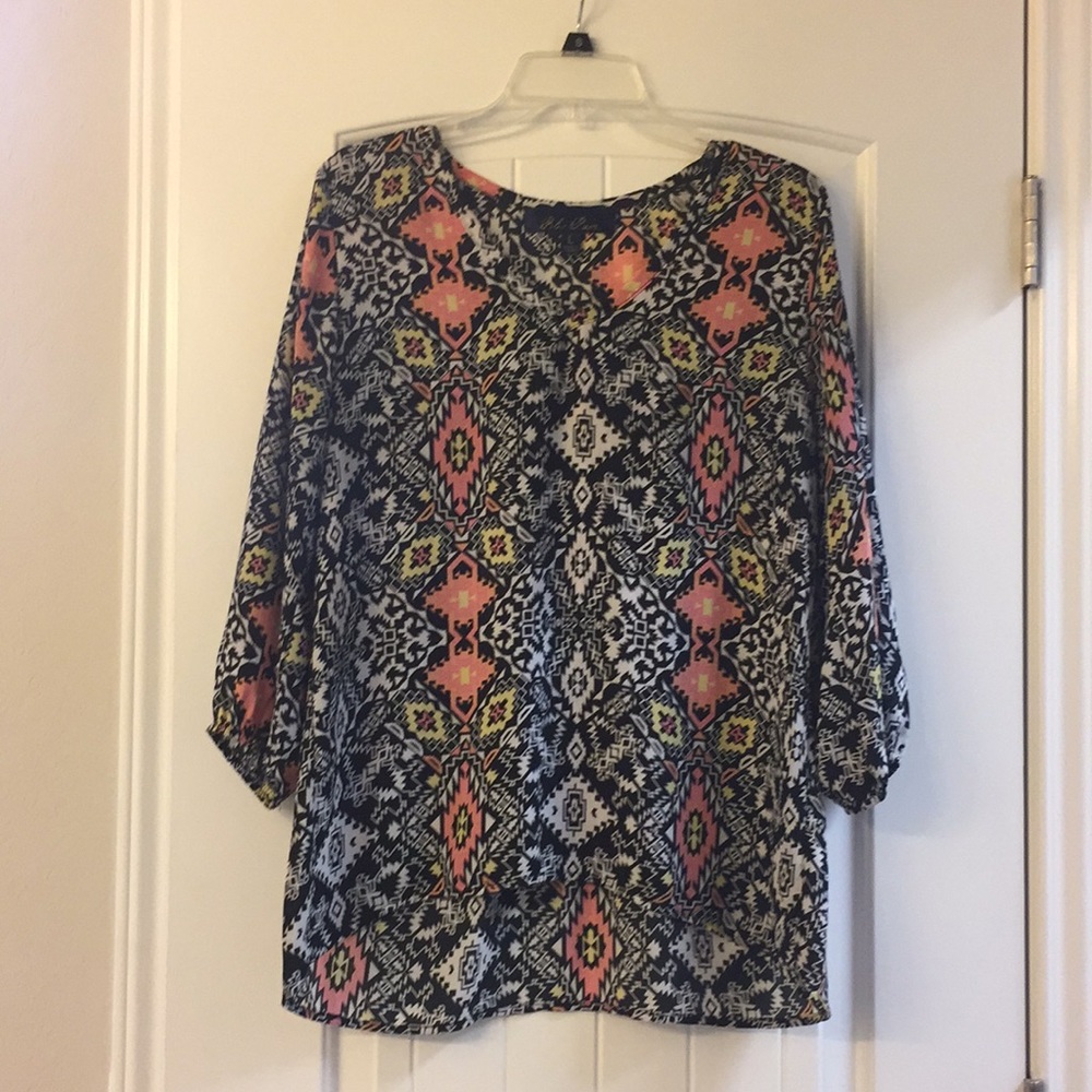 Black, white, peach patterned top