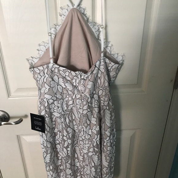 delicate darling beige and ivory lace bodycon dress