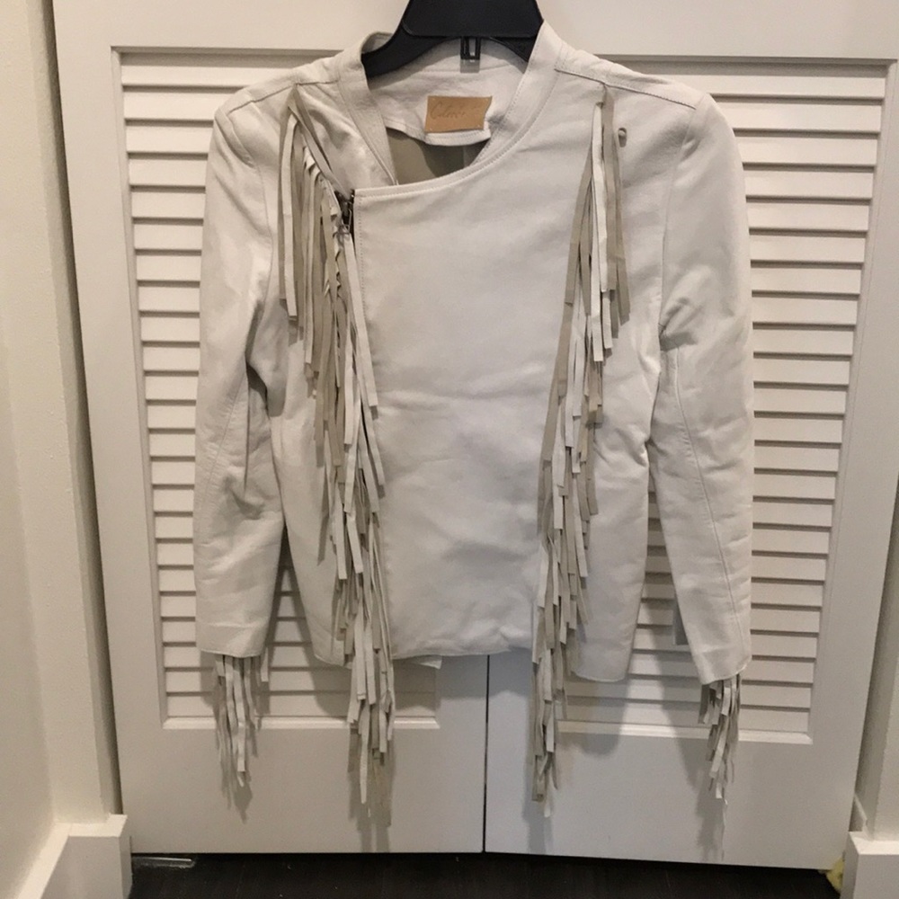 Fringe white leather jacket by cleobella