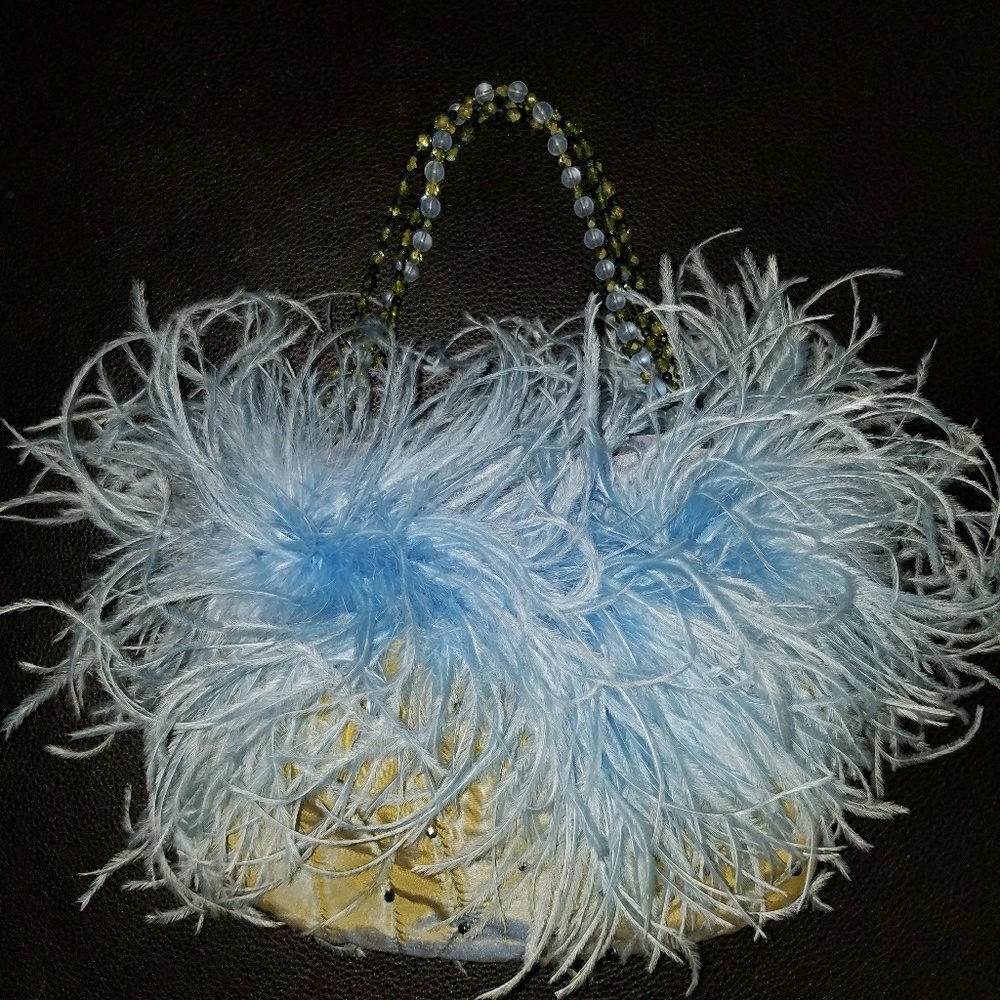 CUSTOM VINTAGE OSTRICH FEATHER AND BEADED BAG