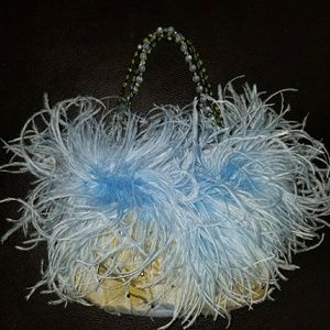 CUSTOM VINTAGE OSTRICH FEATHER AND BEADED BAG