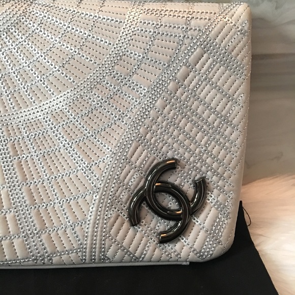 CHANEL Bags Chanel Dove Gray Sequin Leather Flap Clutch Bag Poshmark
