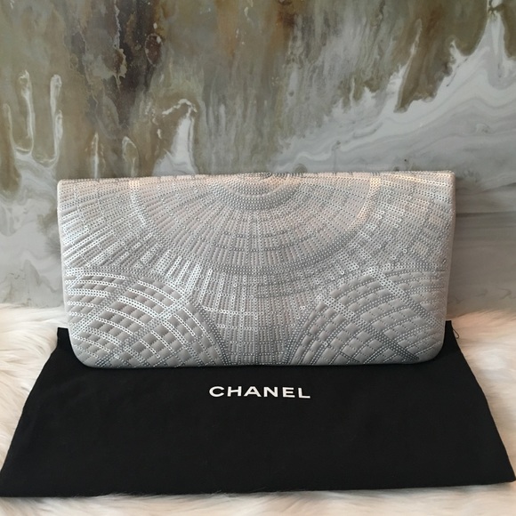 CHANEL Bags Chanel Dove Gray Sequin Leather Flap Clutch Bag Poshmark