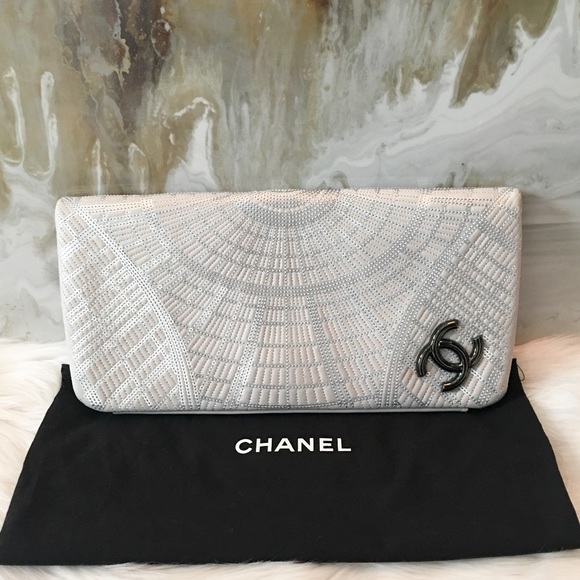 CHANEL Bags Chanel Dove Gray Sequin Leather Flap Clutch Bag Poshmark