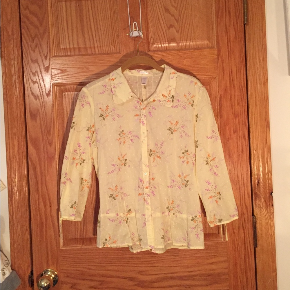Yellow floral button down blouse