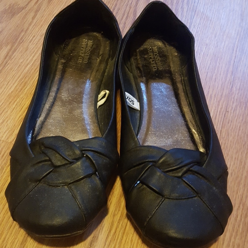 black, faux leather, braided detail flats