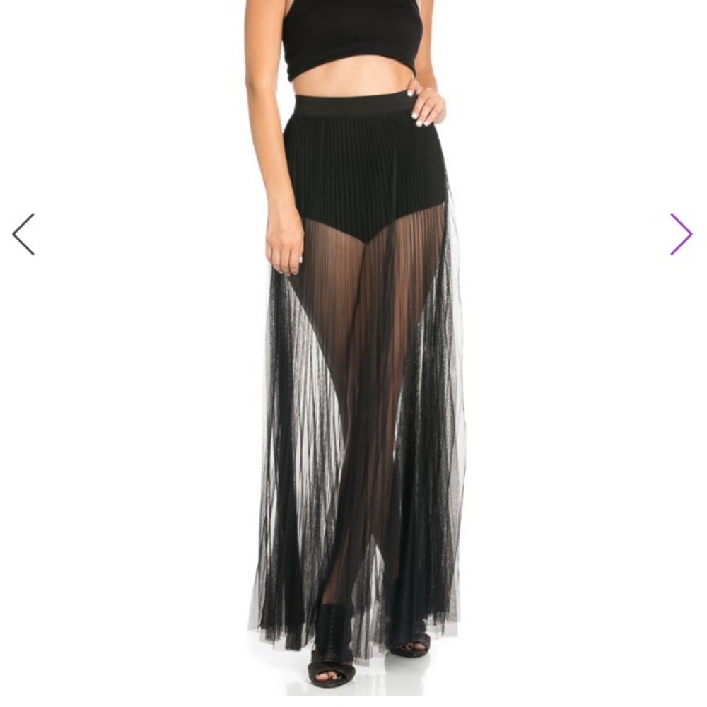 Black sheer mesh maxi skirt