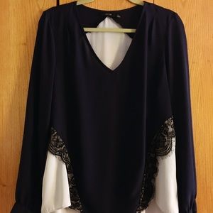 Blue/Black/White Blouse