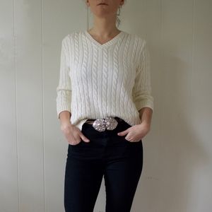 Cream 3/4 Cable Knit Sweater