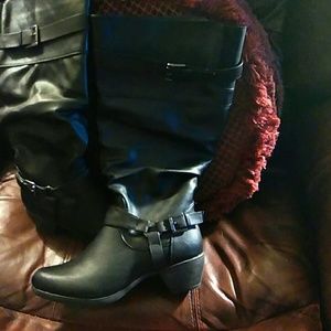 Black leather, just to the knee