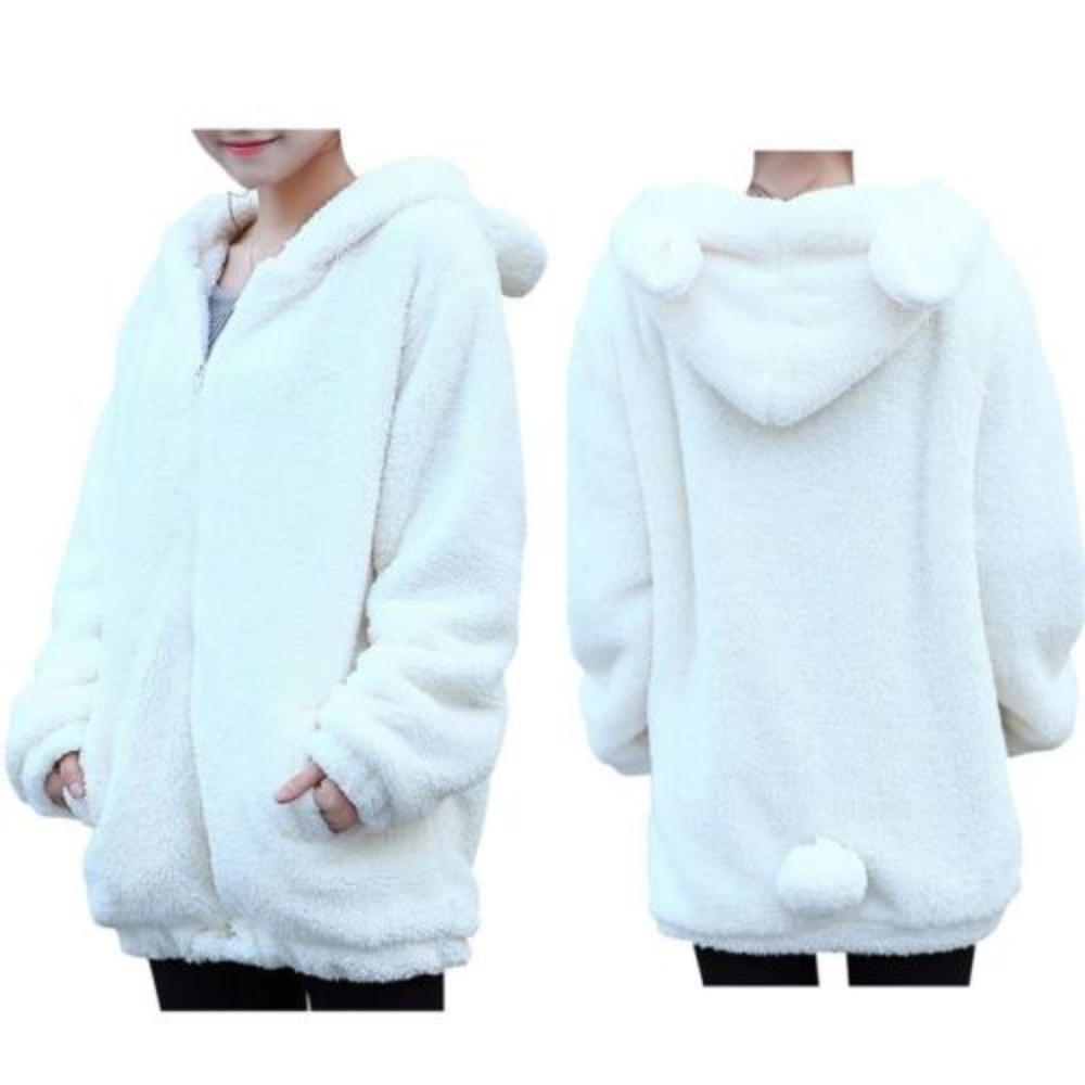 Women Casual Hoodie Coat Winter Bear Ear Jacket