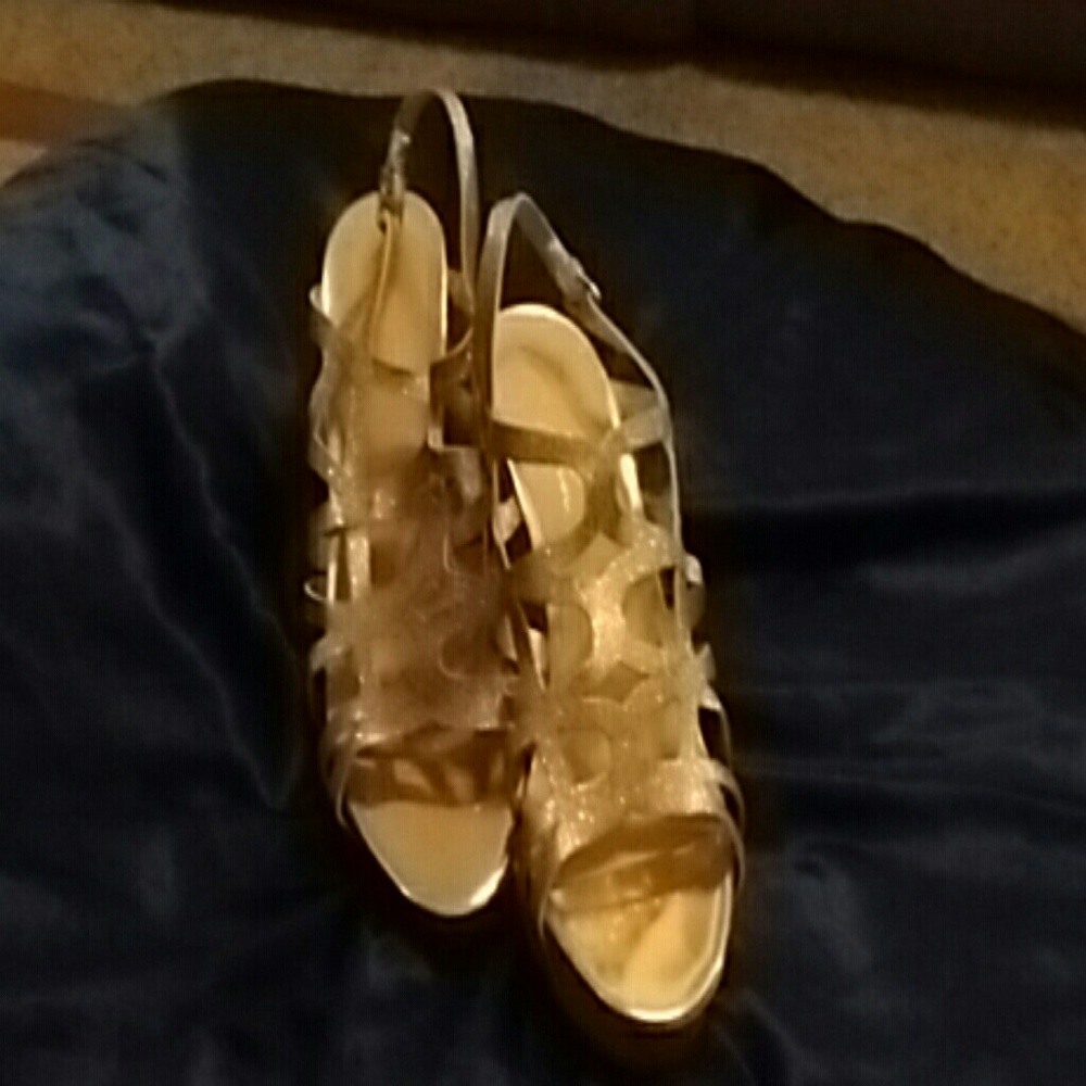 Gold Strap Wedge Shoes