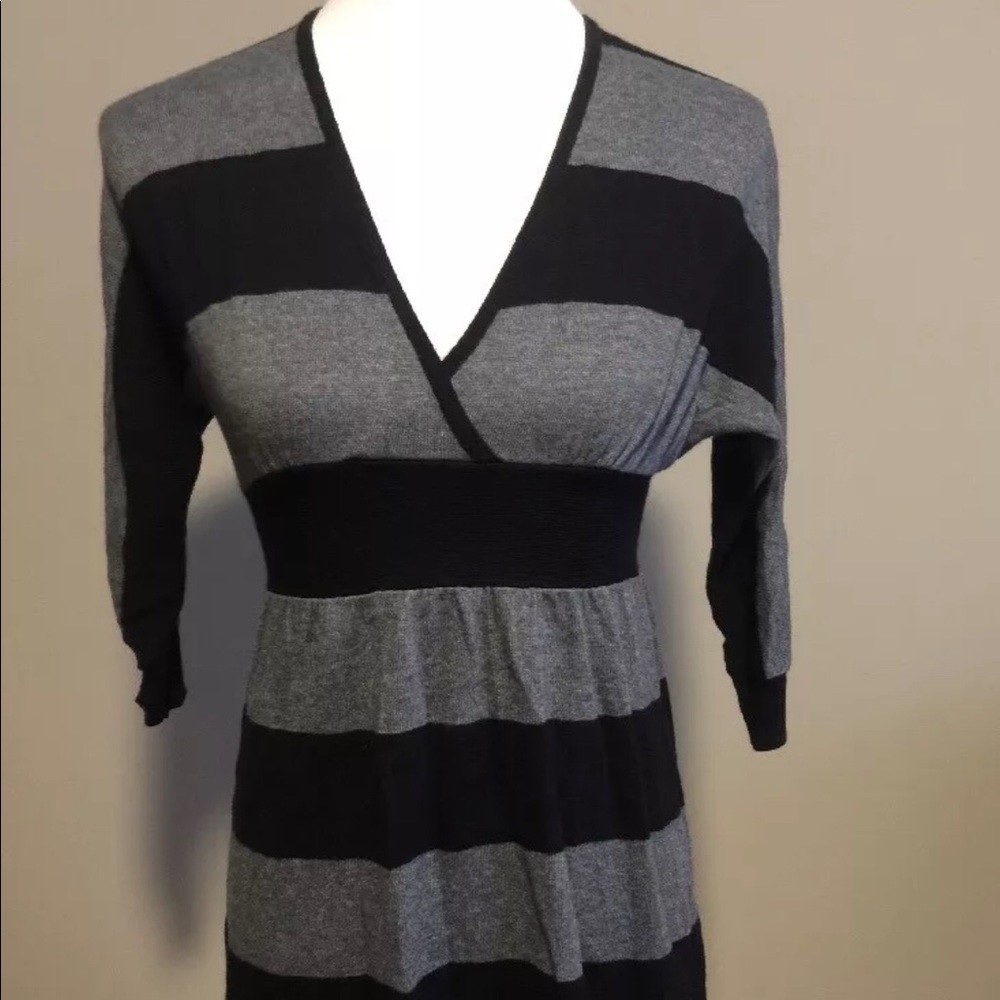 Express Womens Sweater Dress XS Black Gray Stripe - Picture 5 of 5