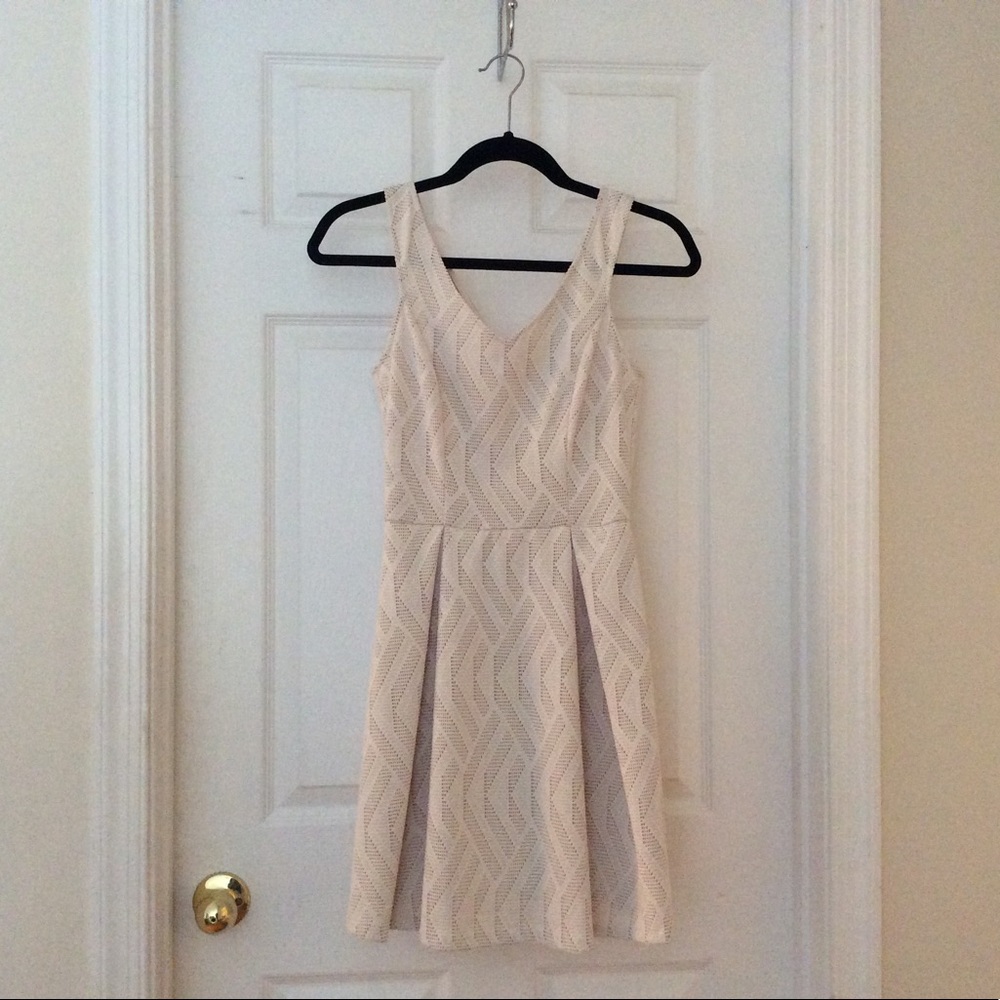 Gold/Cream Pleated A-Line Dress