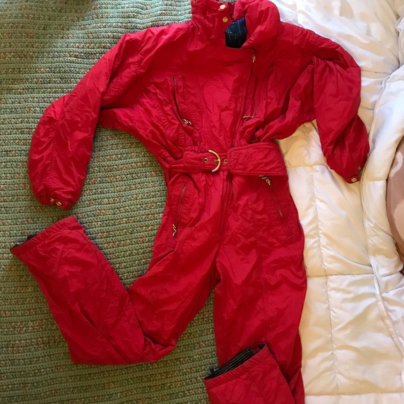 red ski jumpsuit