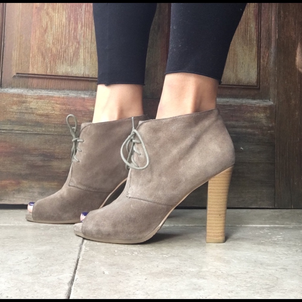 LOFT Ann Taylor suede peep toe booties