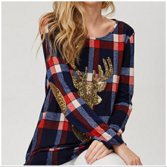 🌼 LAST ONE! Plus Size Plaid Glitter Deer Tee - Picture 2 of 3