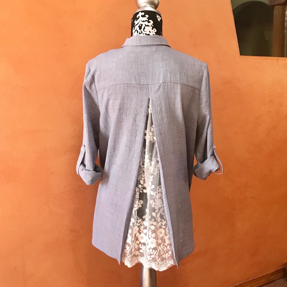 Lace Back Chambray Button Down