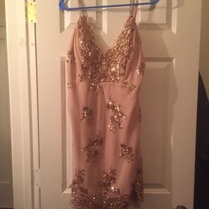 Nude gold sequin mini dress