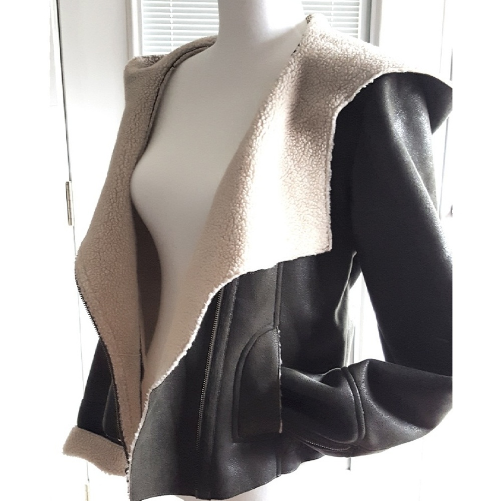 Guess Faux Leather Moto Jacket Olive Green