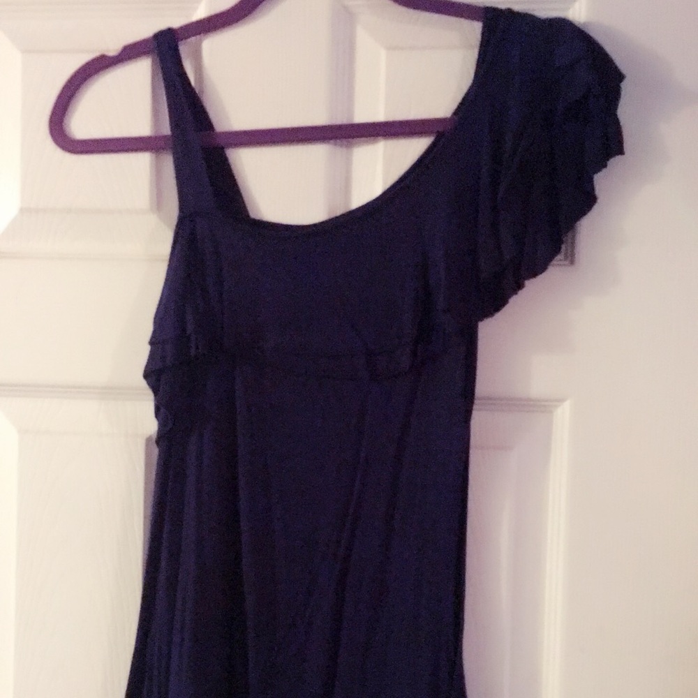 Blue ruffled blouse