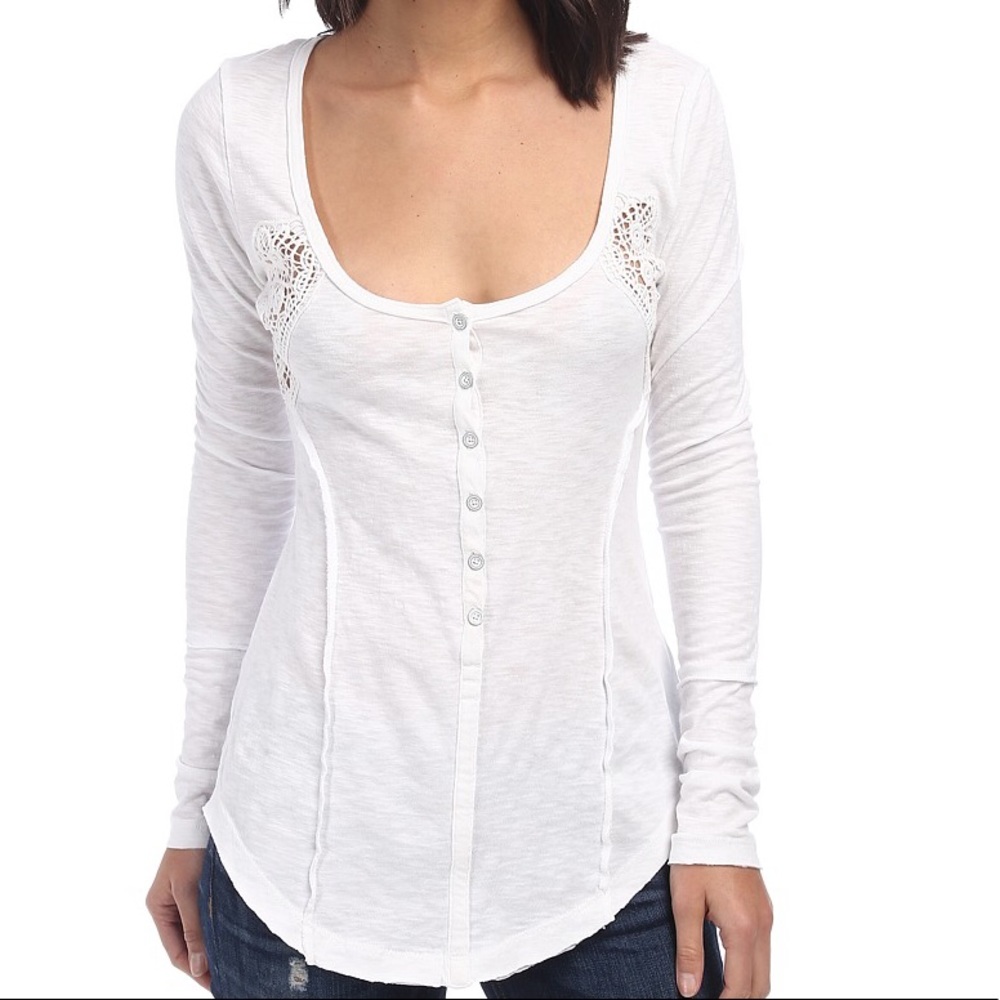 Free People Keepsake Long-Sleeve Crochet-Inset Top