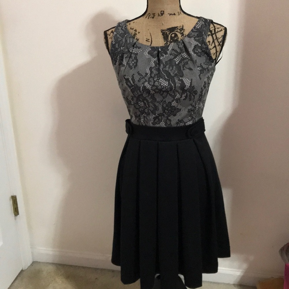 Black and Grey Fit and Flare w/ Faux Lace Details