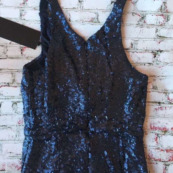 Navy Sparkly Sequin Midi Dress w/ Slit - Picture 7 of 8