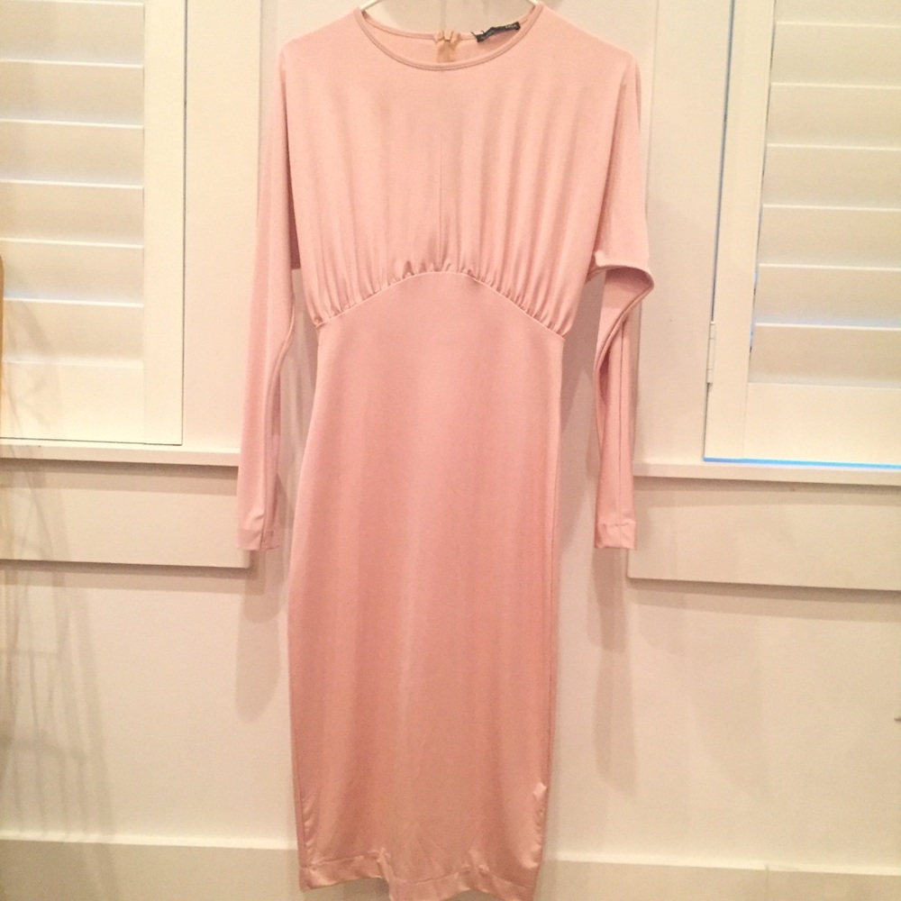 Zara Nude Cocktail Dress Long Sleeve
