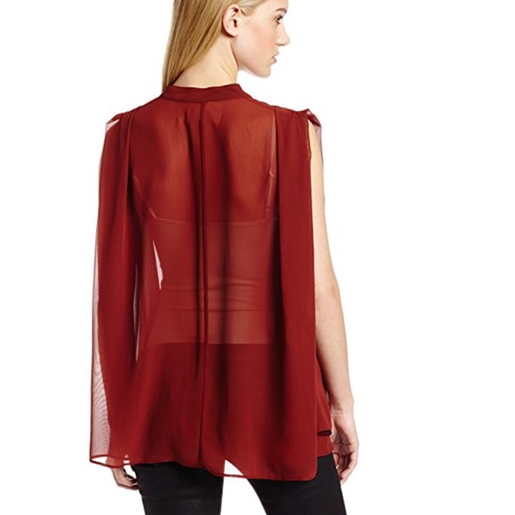 Red Wine Sleeveless Drapey Cape Blouse - Picture 2 of 2