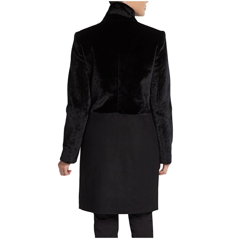 🎁 SOLD Black Faux Fur & Woven Combo Coat - Picture 2 of 6