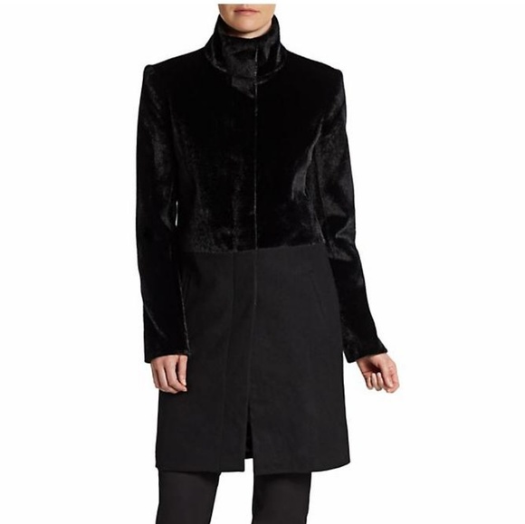 Saks Fifth Avenue Black Label Jackets & Blazers - 🎁 SOLD Black Faux Fur & Woven Combo Coat