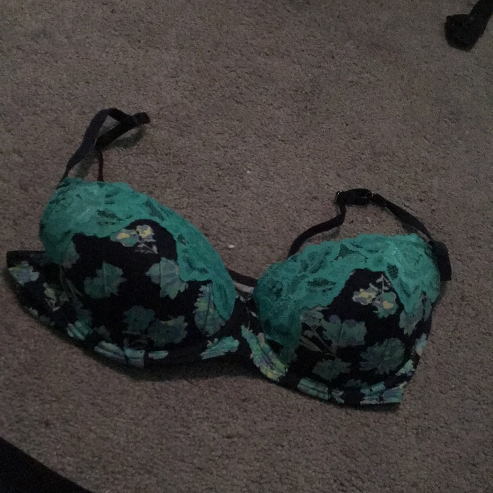 Blue floral lace push up bra