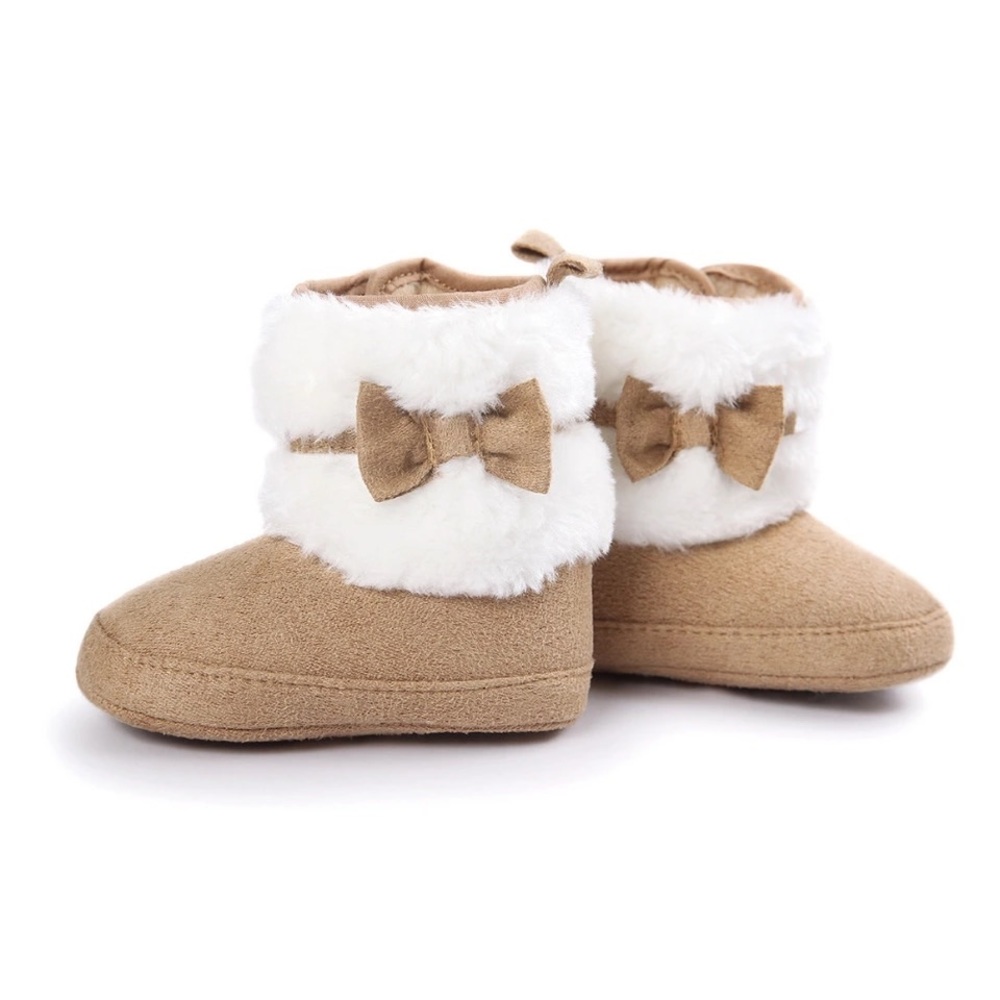 Baby Girl Tan Winter Boots with Fur and Bow