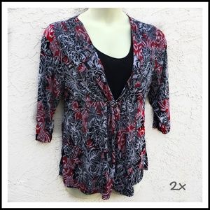 Career Top Layered Look Red Black Gray 2x