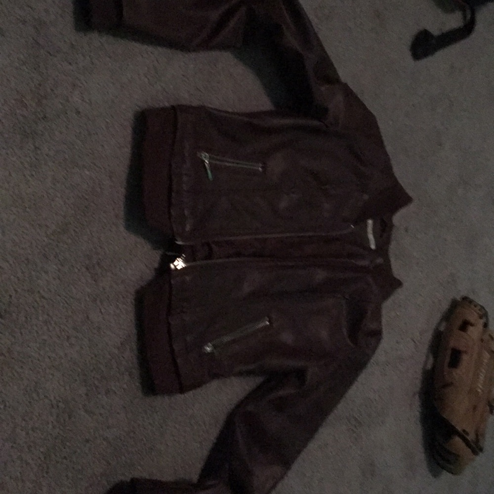 Brown pleather zip up jacket
