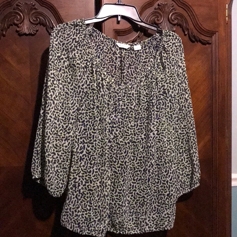 Liz Claiborne SZ L Women’s LS Blouse Green/Blue