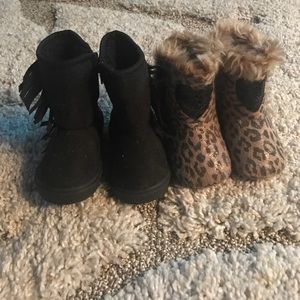 Lot of 2 Baby Leopard Print Booties & Black fringe