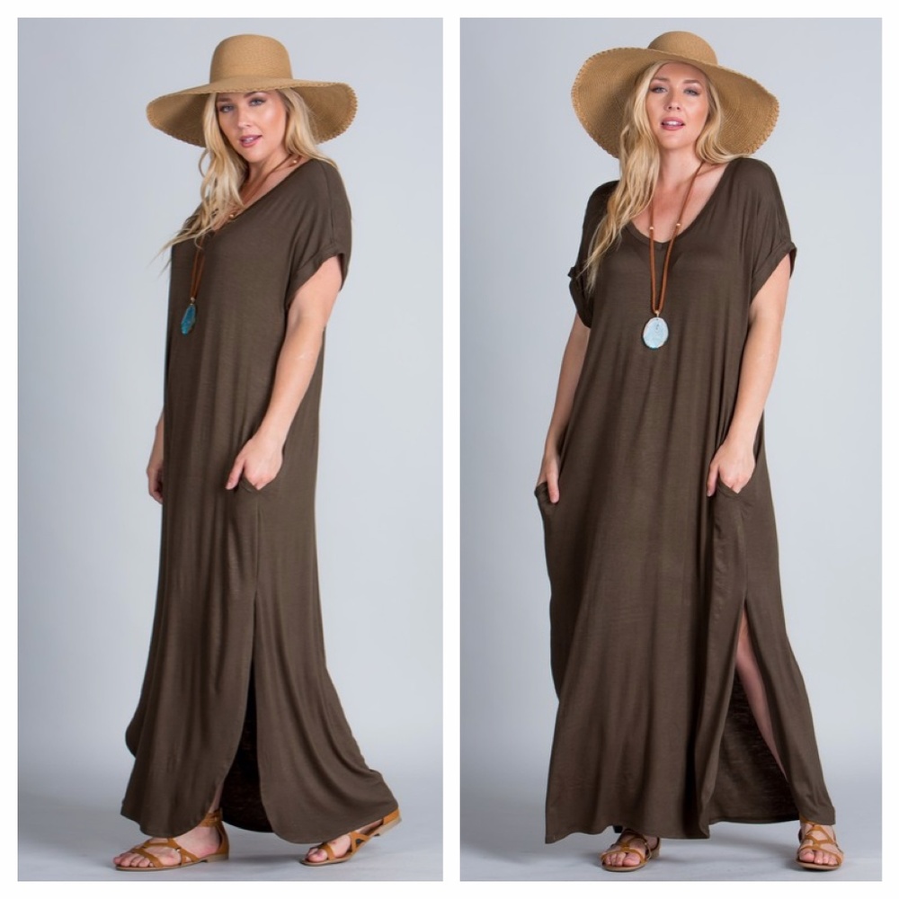 Olive Maxi With Side Slits - Picture 2 of 2