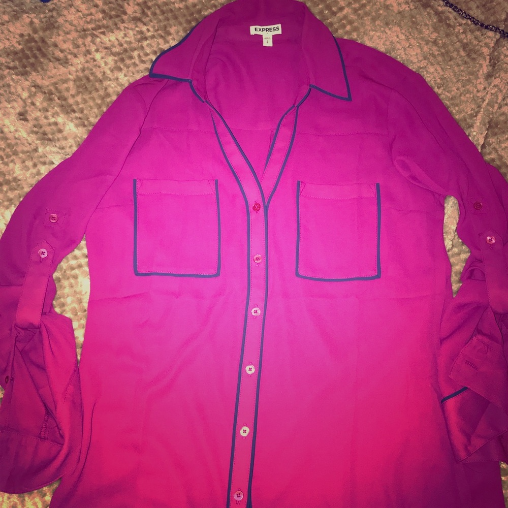 Express Portfolio Button Down Fuchsia Blouse - image 1