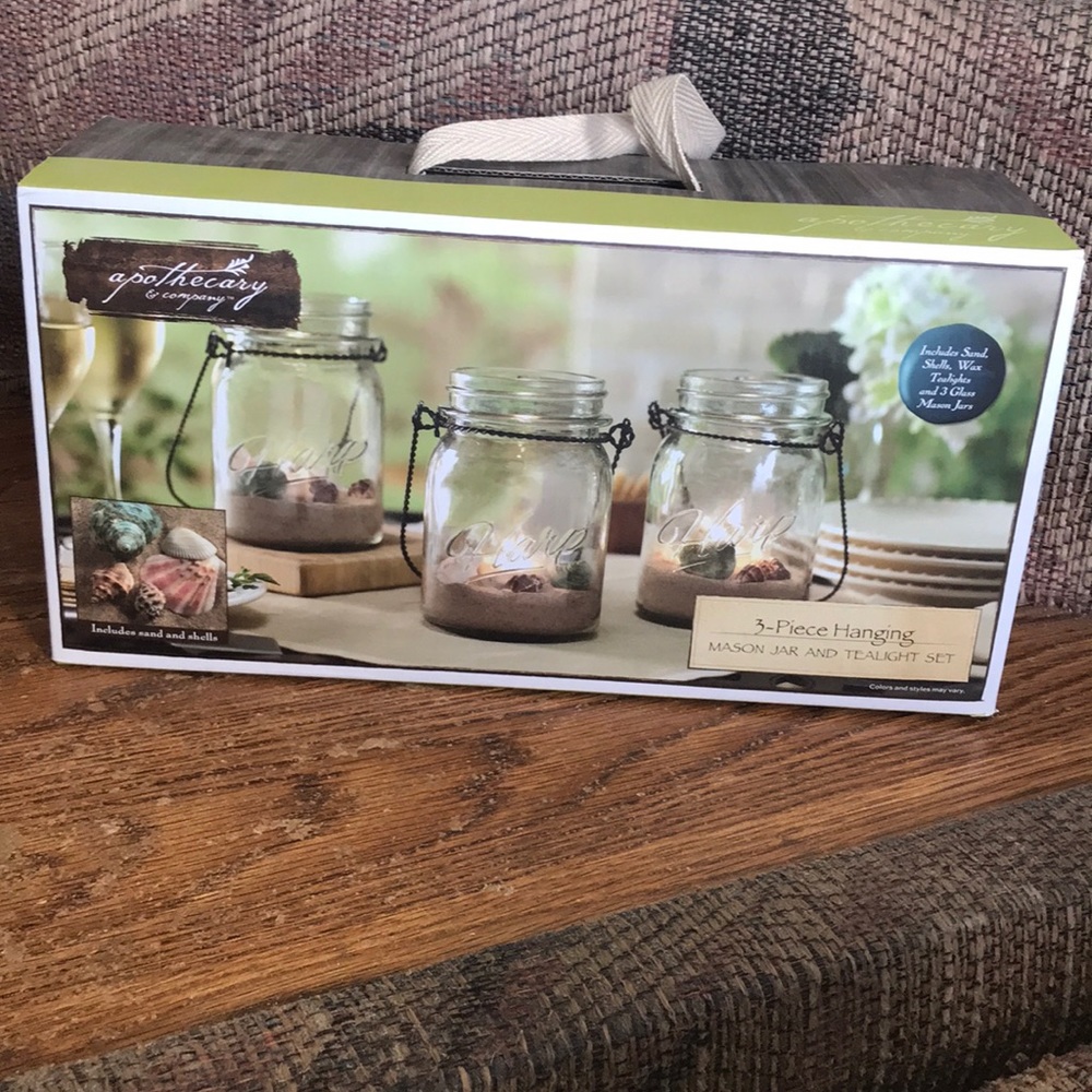 Apothecary 3-Piece Hanging Mason Jar&Tealight Set