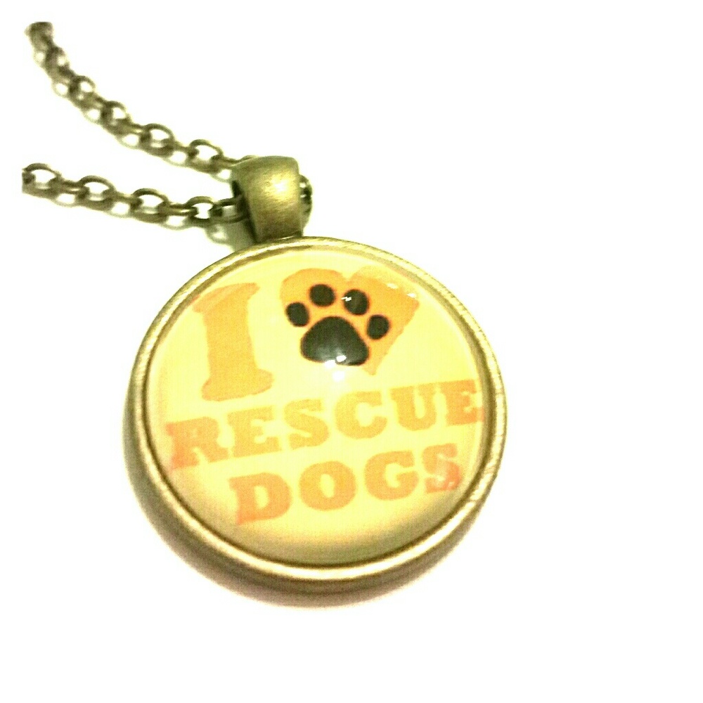 I LOVE RESCUE DOGS Necklace with free gift box